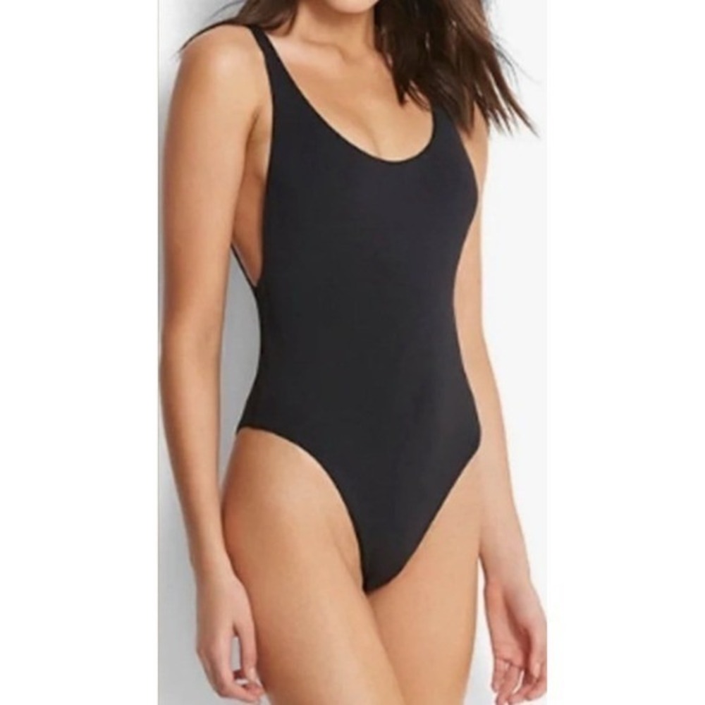 Anthropologie Seafolly Black Simple Cheeky 1pc Swimsuit 12/L